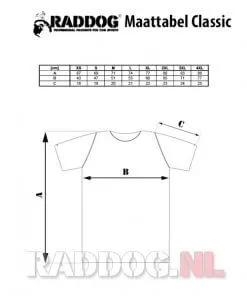 RADDOG T-shirt Classic 21 Maattabel T-Shirt Classic