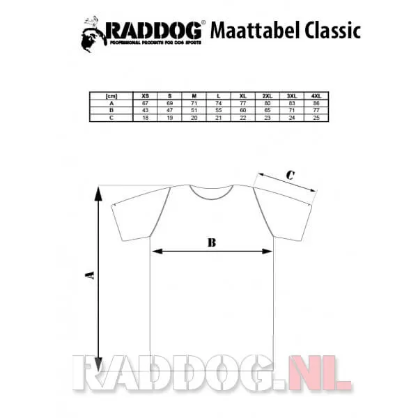RADDOG T-shirt Classic 11 Maattabel T-Shirt Classic