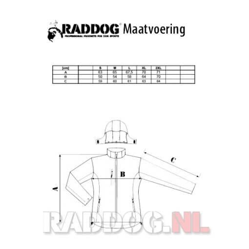 RADDOG softshell jas dames maattabel