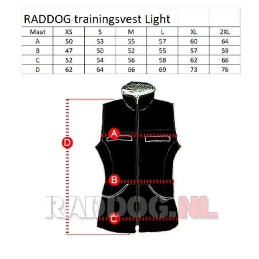 Raddog Trainingsvest Light, afmetingen, maten